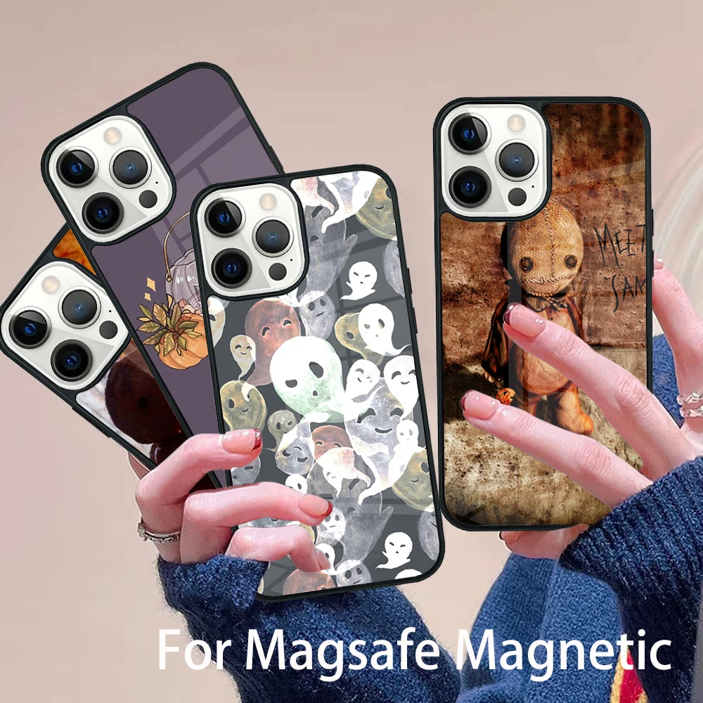 

Ghost Pumpkin TRICK TREAT HALLOWEEN Phone Case Magesafe Magnetic Wireless Charge Cover For IPhone 16 11 12 13 14 15 Pro Max Plus