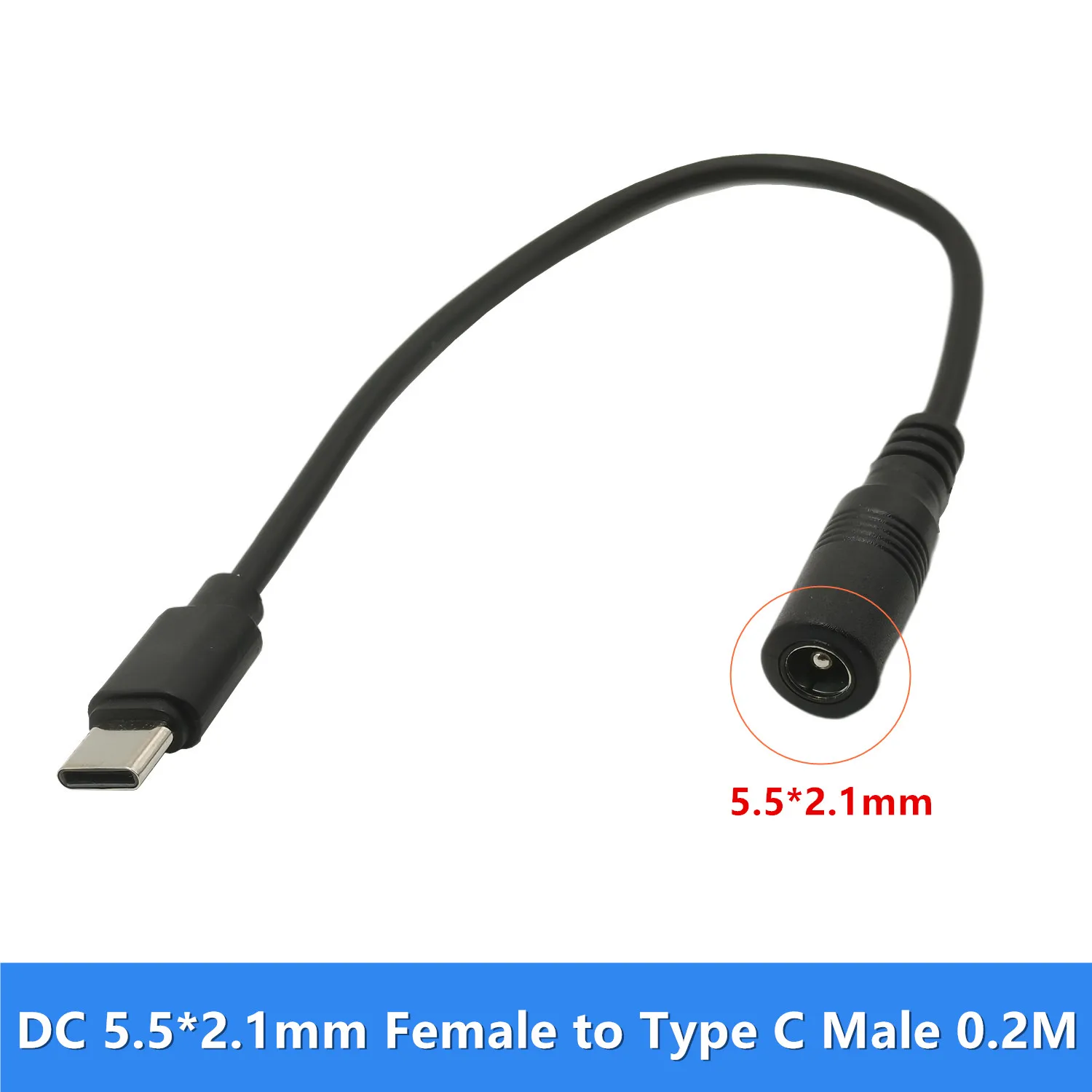 DC 5,5x2,1 mm męski i żeński kabel z wtyczką męską typu C USB 3.1 Adapter złącza zasilania DC do typu C męskiego 3A 0,2 m