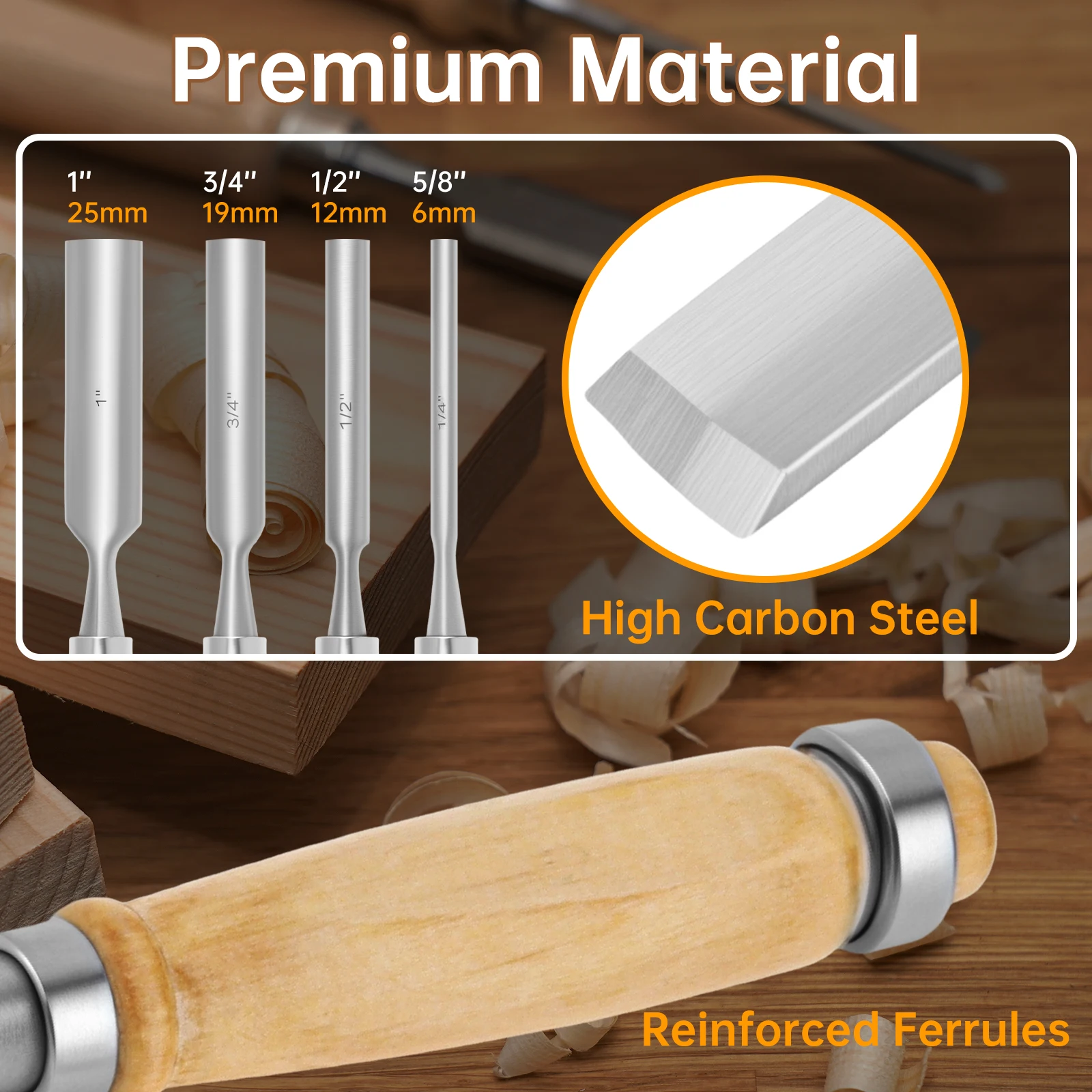 Picture 5: 6pcs Chrome Vanadium Steel Semicircle Chisel Set Woodworking Tool Hammer 1000 Grit Sharpening Stone Carpenter Gouge Chisel Kit