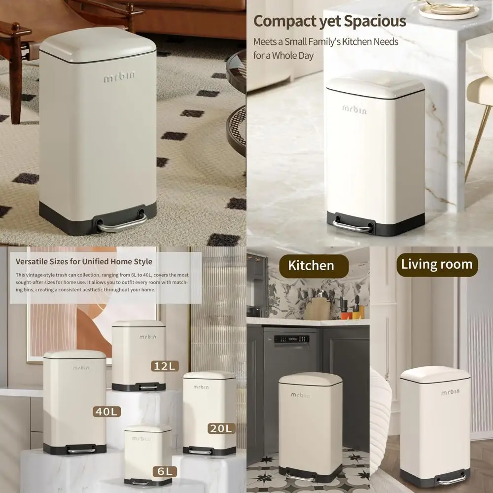 

Touchless Soft Close Metal Step Kitchen Waste Basket, 20L Rectangle Garbage Can with Lid, Touchless Trash Can for Kitchen Use