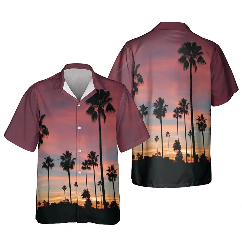 

Hawaiian Beach Coconut Trees Graphic Shirts For Men Casual Short Sleeve Holiday Vacation Beach Shirts Mens Surfing Shirt