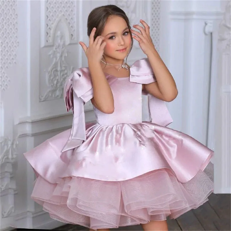 First Birthday Dress Stylish Baby Girl Princess Dress One-Year-Old Birthday Ceremony Party Dress New Satin Foreign Trade