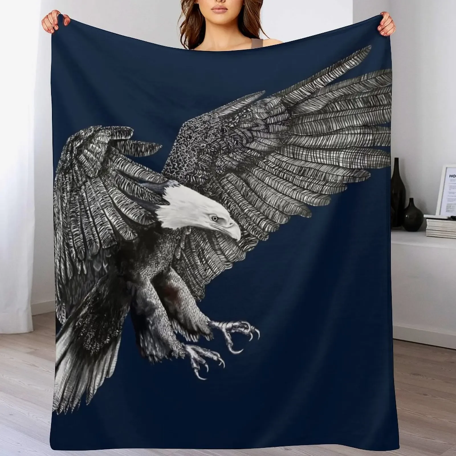 BALD EAGLE - black and white sea eagle shirt Throw Blanket Flannel Fabric Plush heavy to sleep Blankets