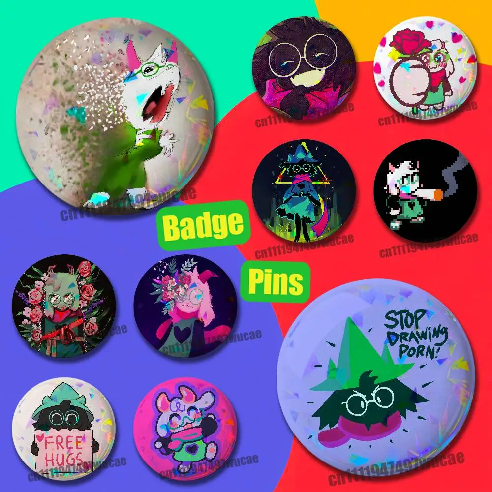 For Ralsei Deltarune Emblem Case DIY Pin Insignia Badge Round Souvenir Brooch Button Laser Film