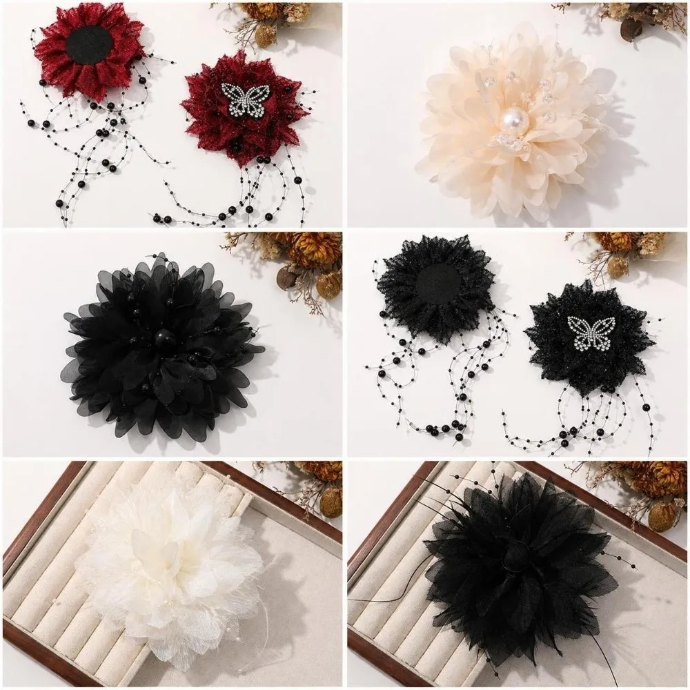 Pearl Embellishment Organza Flower Hair Clip Feather Decor Delicate Craftsmanship Pearl Feather Hair Accessory Multi Use Design