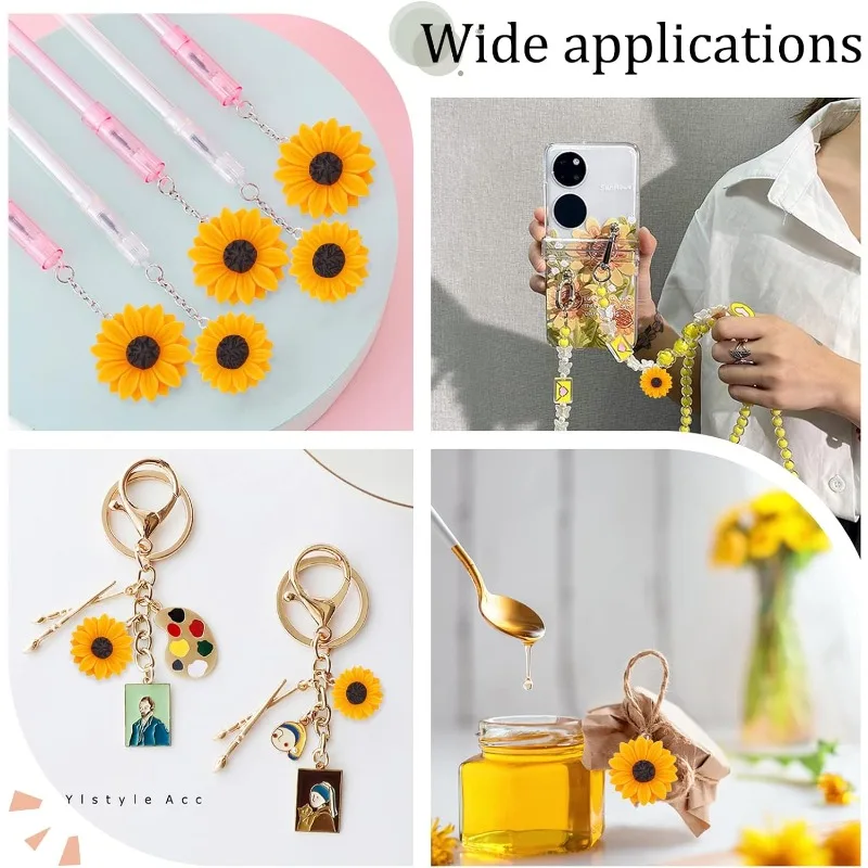 24pcs Sunflower Pendants 2 Size Flatback Daisy Flower Charms Resin Orange Sunflower Charms Pendants for Spring Summer