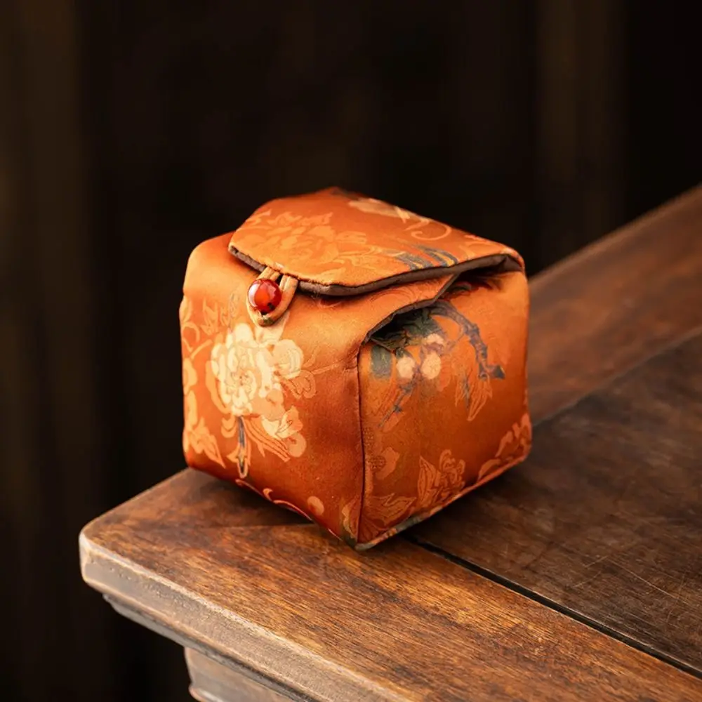 

Тканевый чехол для чайной чашки в китайском стиле в стиле ретро с кнопкой и принтом, сумка для мелких предметов, устойчивая к разрушению портативная сумка с вышивкой, кошелек