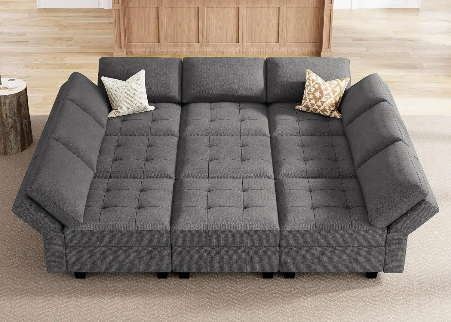 Sleeper Modular Sectional Sofa 9 Seater Sectional Sofa with Storage Modular Couch for Living Room Dark Grey