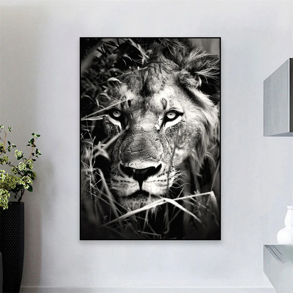 (No frame)King Of Jungle Animal Lion Wall Art Poster Black And White Style Art Prints Home Living Room Decoration Office Room