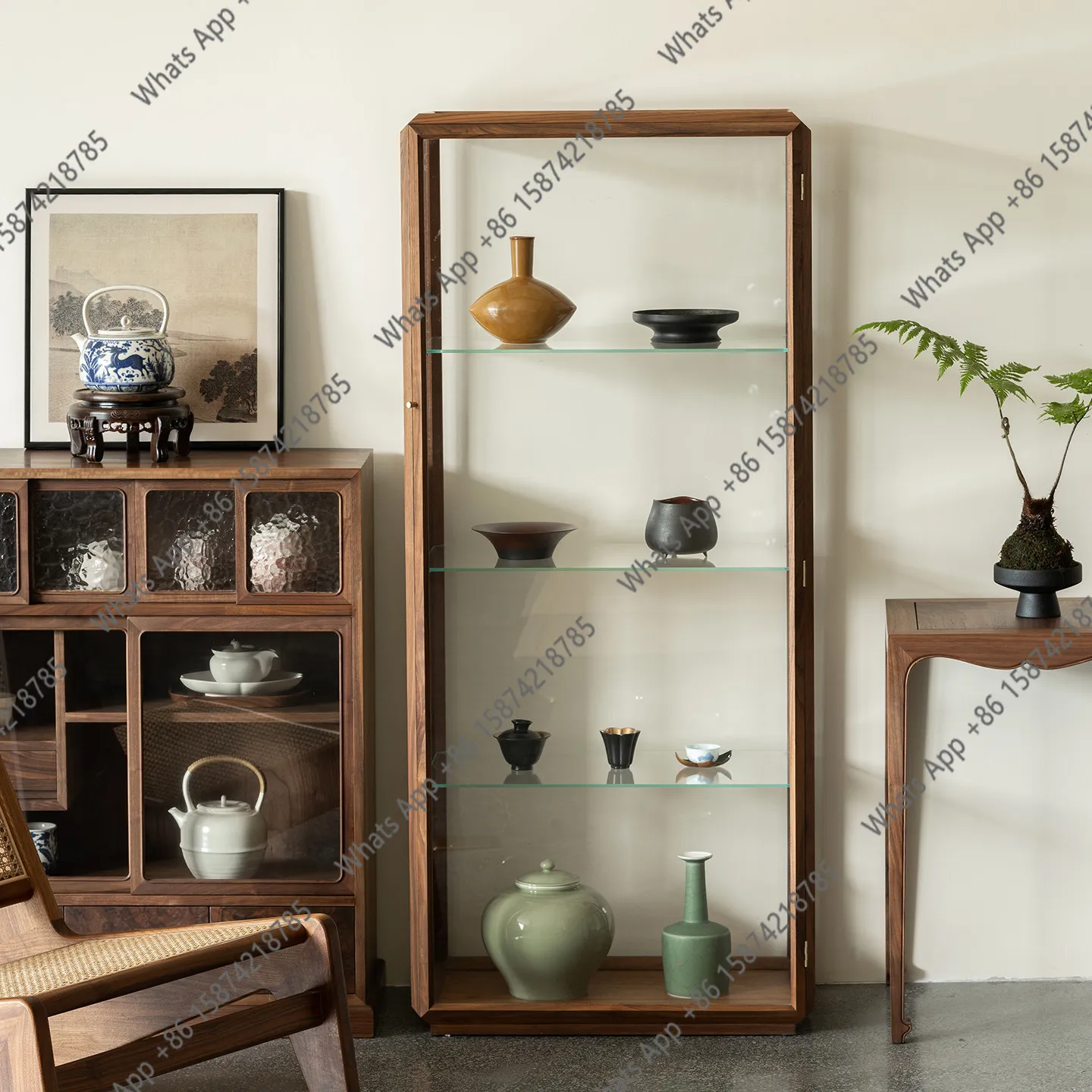 Zhenmuqi Island Porcelain Display Cabinet North American Black Walnut Glass Figure Cabinet Tea Space Decoration Cabinet Study Sh