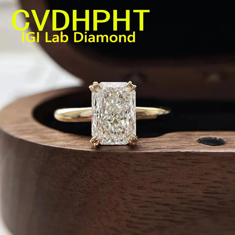 

Radiant D Color 1 2 3Ct IGI Lab Growing Diamond Ring Solid 14K Yellow Gold Diamond Ring wedding ring Factory custom Engagement