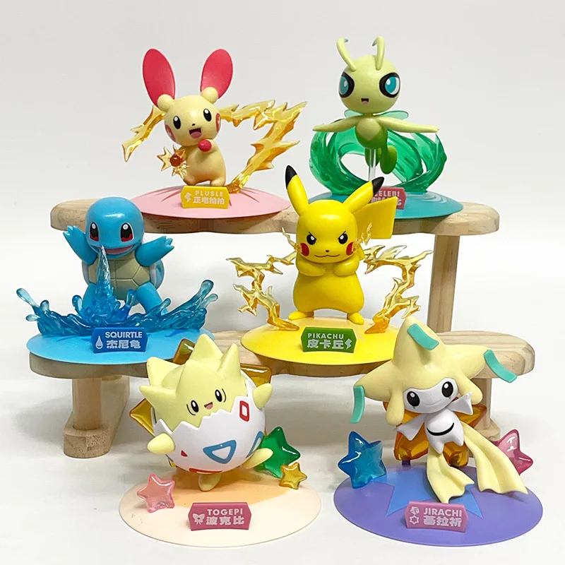 Juego de 6 uds de juguetes de caja ciega de Pokémon, figura de acción de monstruo de bolsillo de 8cm, Pikachu Charmander Squirtle Bulbasaur Piplup Celebi, modelo de decoración