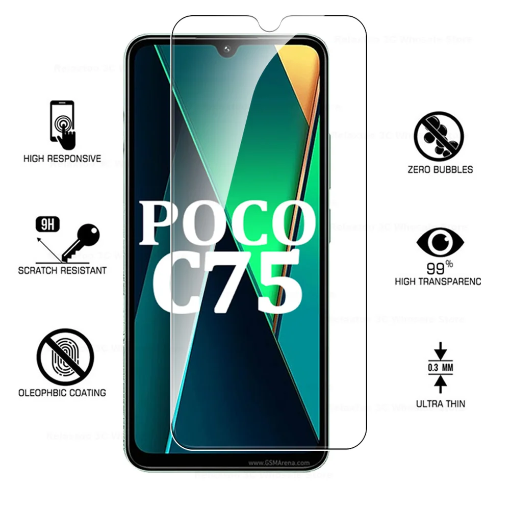 For Xiaomi poco C75 C65 Protective Glass 2Pcs Tempered Glass For Poco F6 X6 M6 Pro PocoF6Pro X6Pro PocoC75 Screen Protector Film