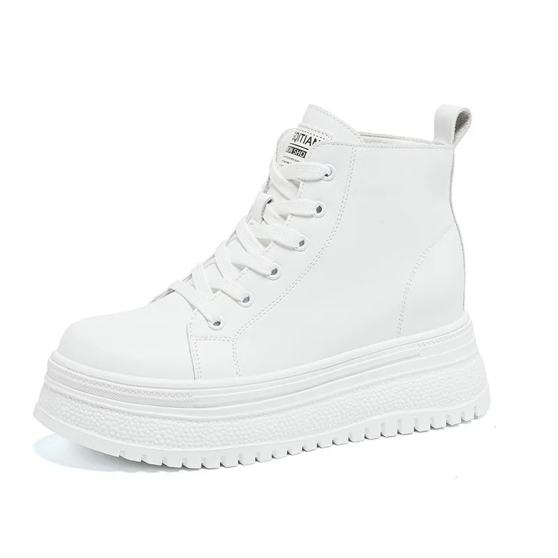 

fujin 8cm high top women casual shoes genuine leather platform sneakers white shoes ankle boots fall winter walking shoes