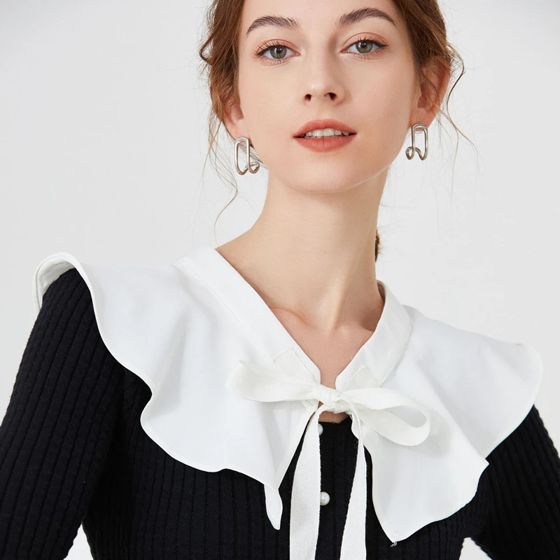 Fashion Ruffled Shawl False Collar Ribbon Decoration Necklace Lapel Blouse Detachable Shoulder Wraps Cape Girls Fake Collar