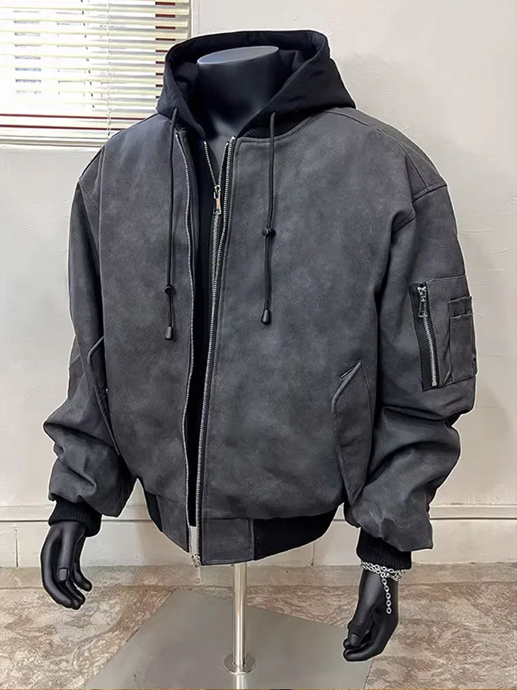 

Hooded Leather Jaet Boys Cotton Bomber Jaet Motorcycle Sle Winter Warm Thiened Casual Loose Fit Polyester