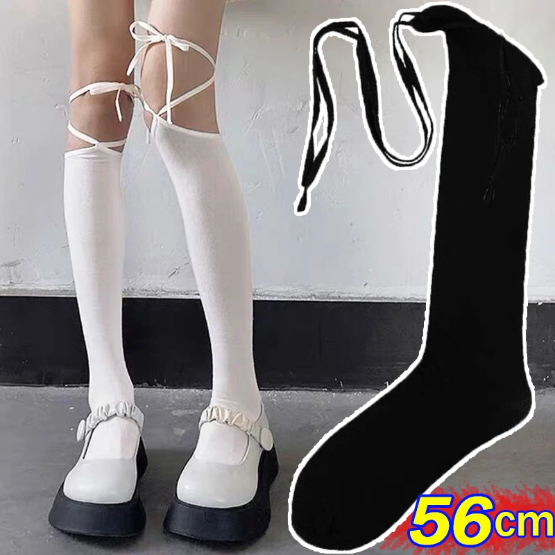 Bandage JK Stockings Women Gothic Cross Over Knee  Long Socks Sexy Silk Thigh High Tube Socks Lolita Cosplay Calf Pantyhose