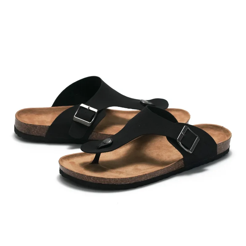 Men Cork Flip Flops Women Summer Casual Soft Slippers Beach Slide Flats Sandals Couple Fashion Buckle House Outside Shoes 35-45