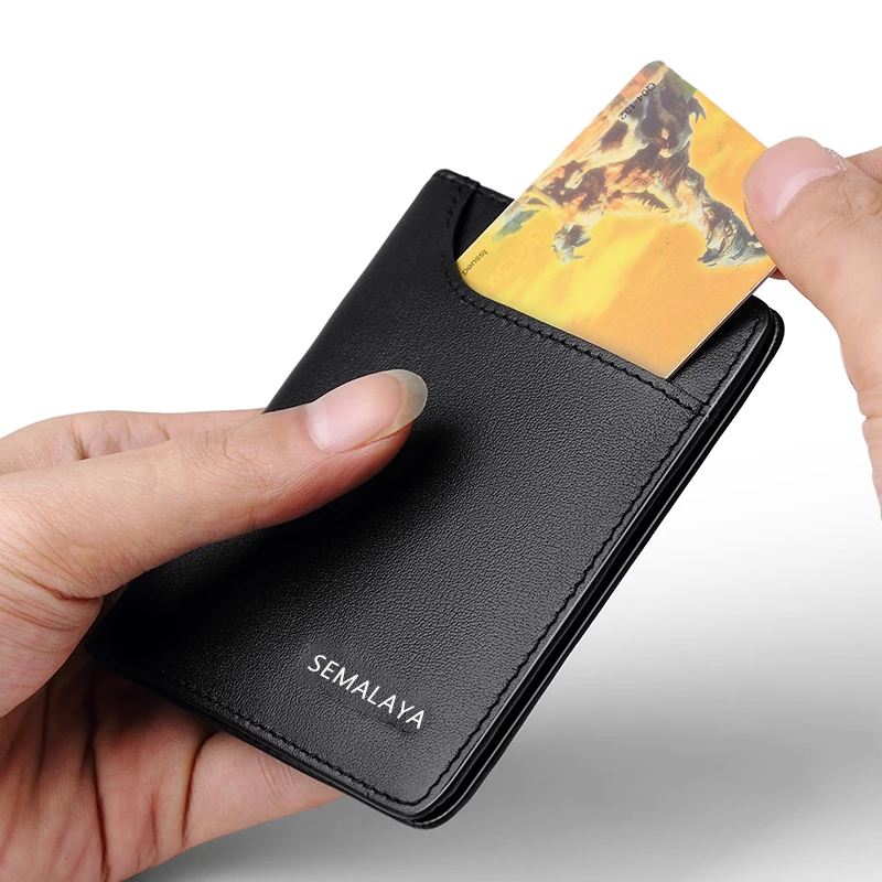 محفظة SEMALAYA الجديدة للرجال رفيعة للغاية في أوروبا والولايات المتحدة، محفظة بسيطة للترفيه بمشبك دولار RFID وحقيبة التقاط حقيقية