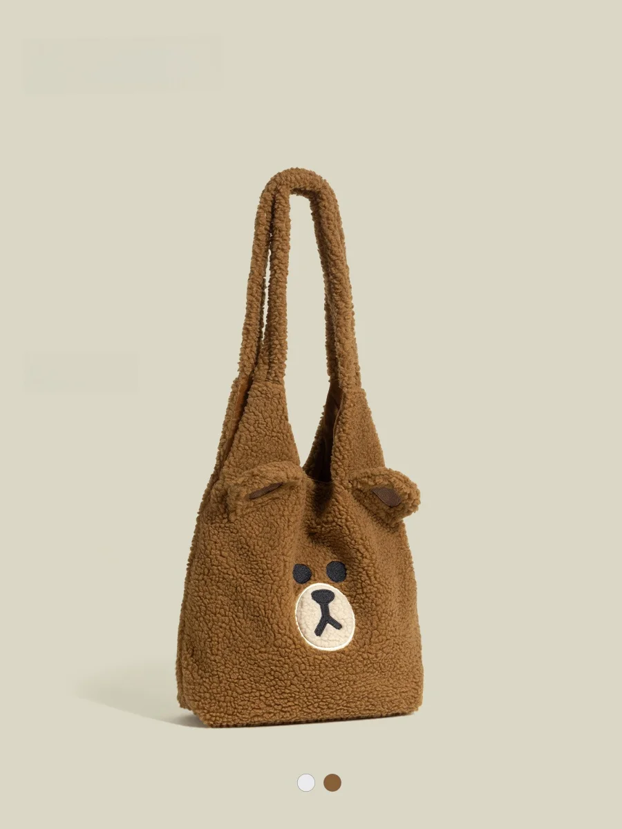 

Plu Bear Tote Bag Women's Faionable Commuter oulder Crossbody Bag Soft Lamb Fur Magnetic Bule Closure Daily Use