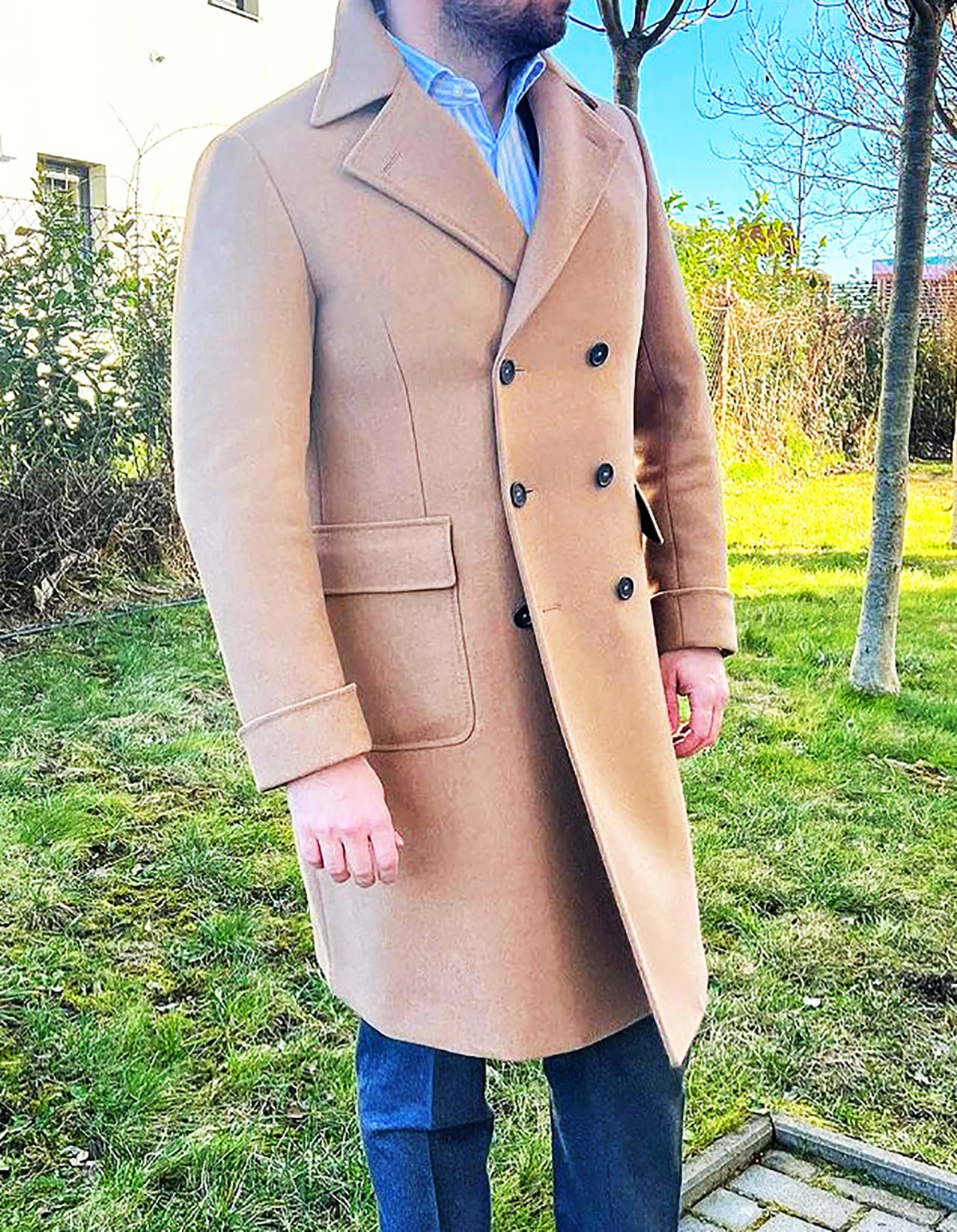 Modern Men's Woolen Overcoat Plus Size Big Lapel Double Breasted Customized Formal Causal Wear Winter Warm Jacket