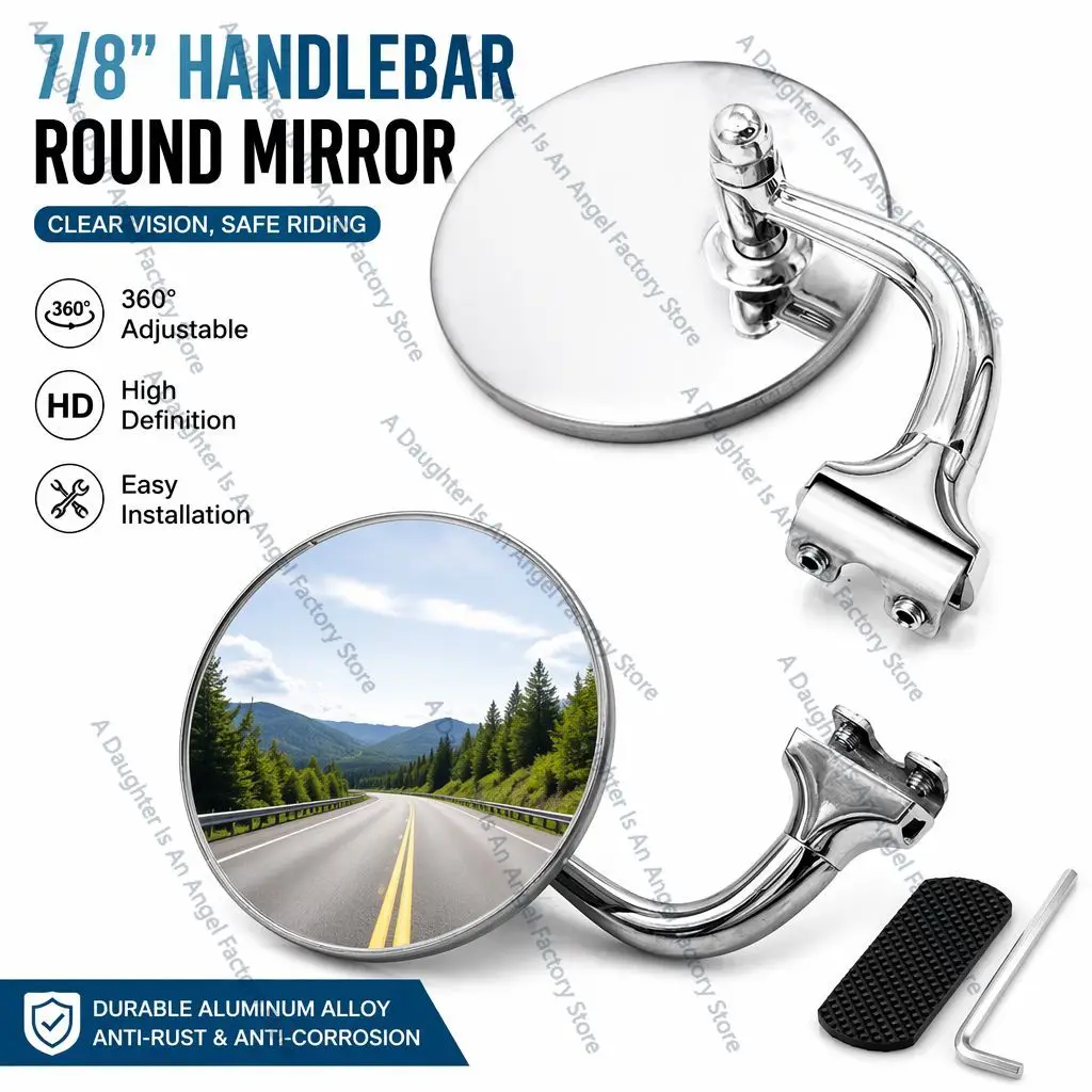 Stainless Steel Round Side Mirror for Classic Cars Offering Retro Aesthetic and Wide Fitment on Front and Rear Positions