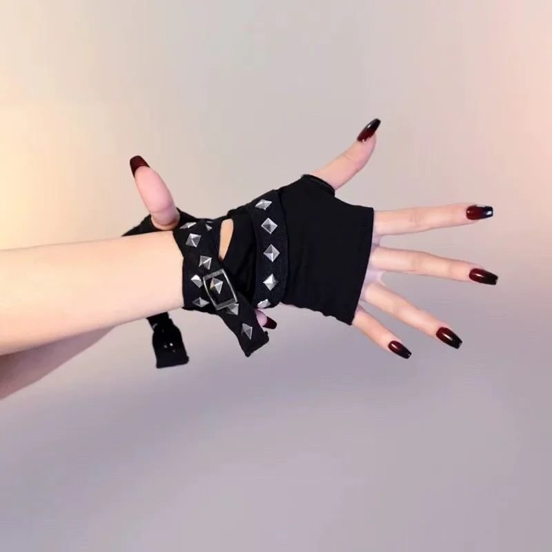 Guantes con remaches de Metal estilo Punk para mujer Y2k estilo gótico Millennium Spice Girls accesorios de Cosplay Cyberpunk protectores de muñeca para hombre