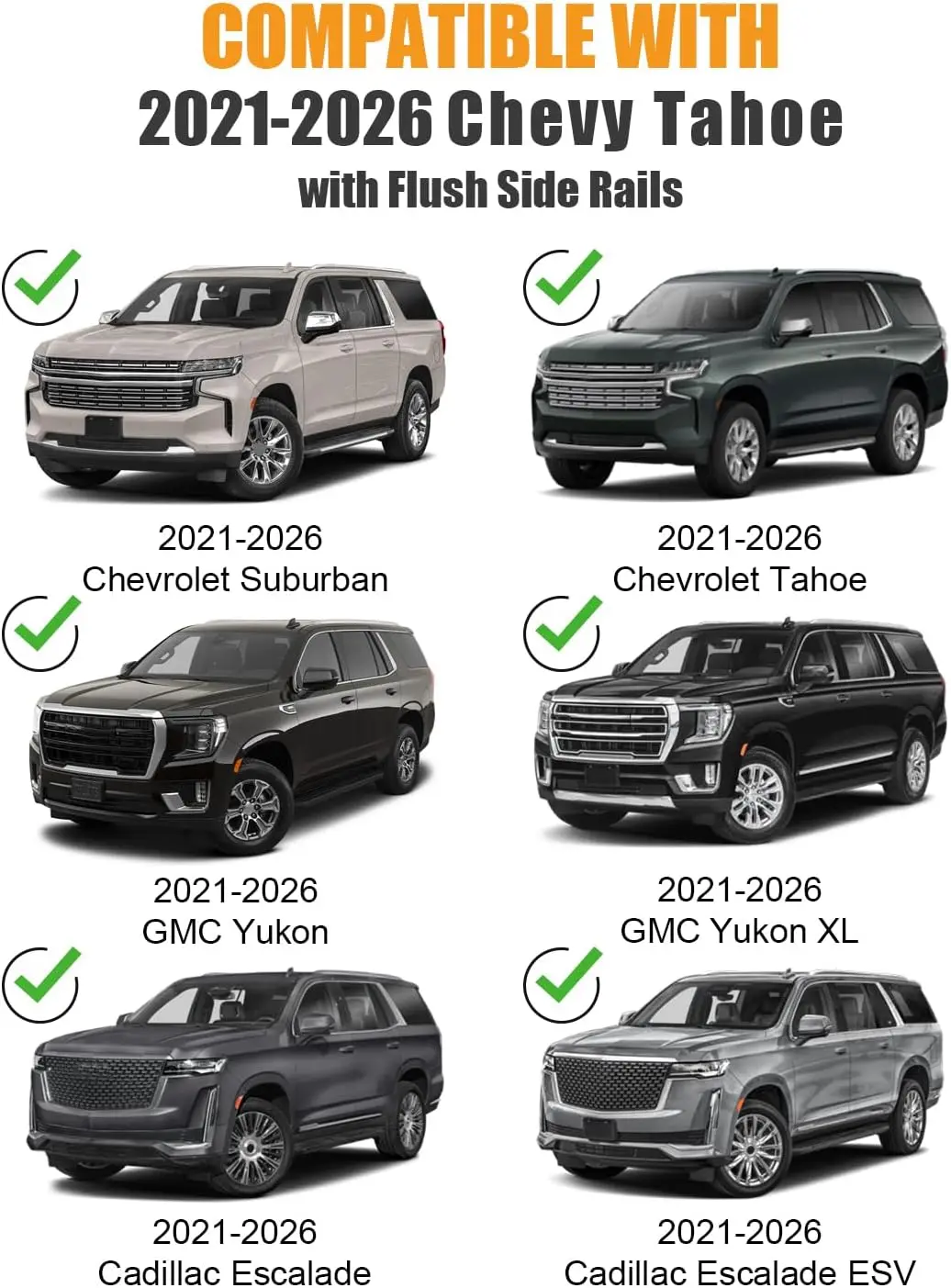 Roof Rack Cross Bars for 2021-2026 Chevy Tahoe & Suburban | GMC Yukon, Yukon XL, Cadillac Escalade ESV with Flush Side Rails, 33
