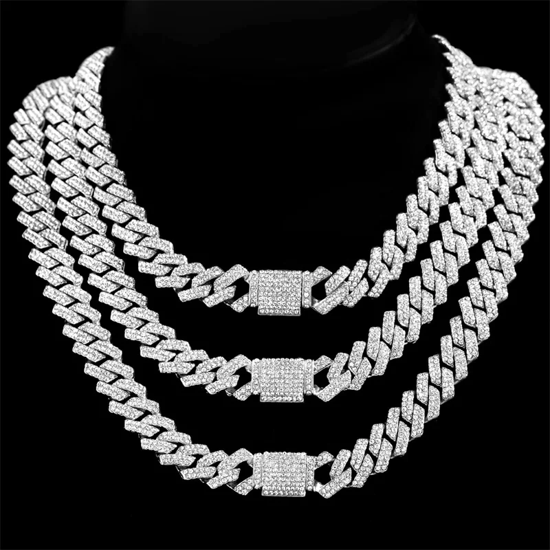 

14mm Cuban Link Chain For Men Women Iced Out Miami Cuban Choker Necklace Bracelet Hip Hop Bling Statement Jewelry Set
