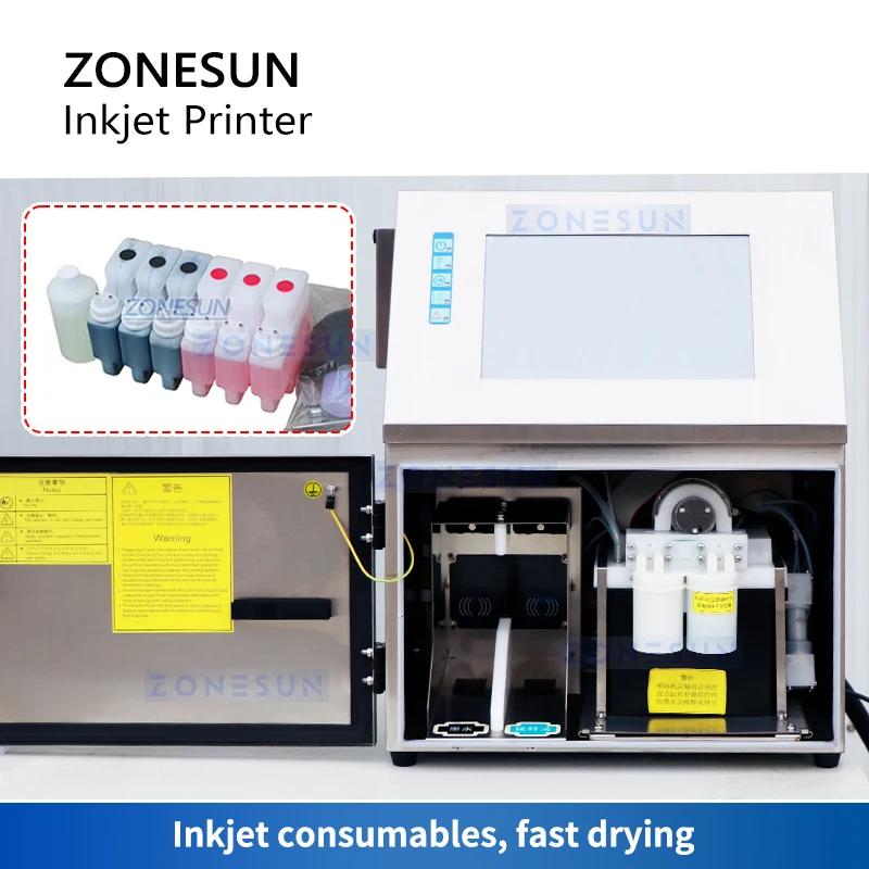 ZONESUN ZS-TIP15 Inkjet Date Coding Machine 15mm Multilingual Touch Screen QR Barcode Batch Expiry Serial Number Logo Printer