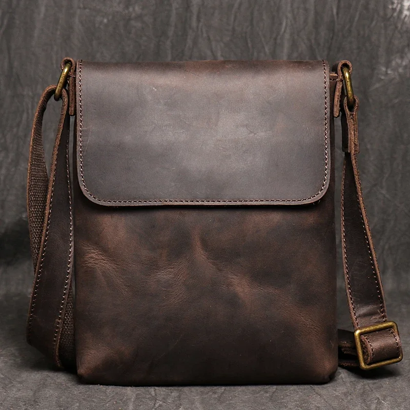 Sac en cuir véritable marron foncé pour homme, sac messager vintage, nouveau design de mode, sacs à bandoulière, 03/Casual initié