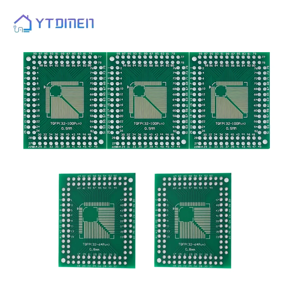 10PCS SMD to DIP Adapter Board for FQFP/TQFP/LQFP 32-100 Pin IC, 0.5mm/0.8mm Pitch Converter PCB Prototyping Tool