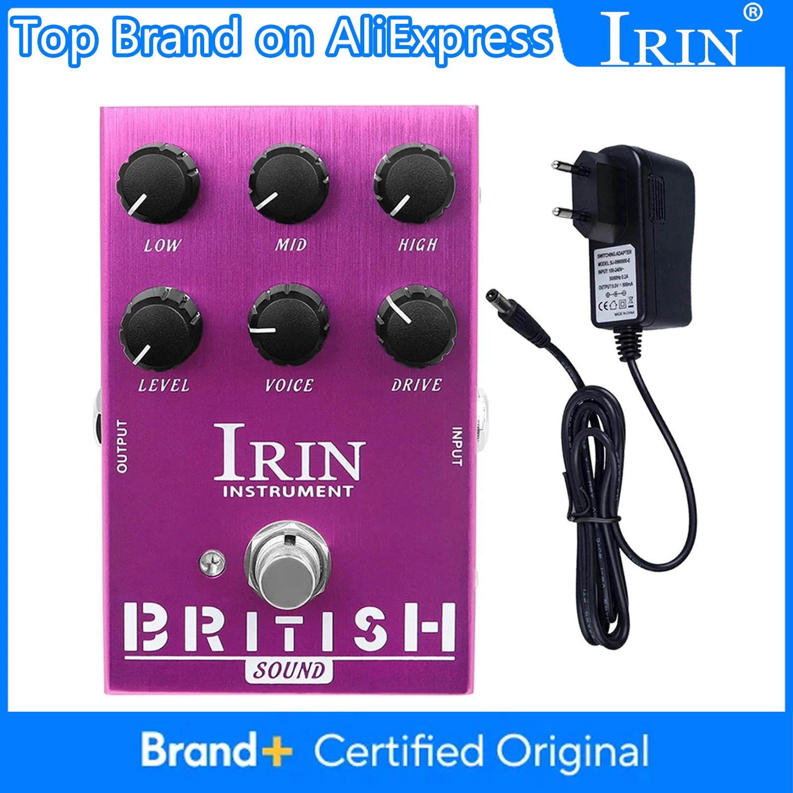 IRIN AN-31 British Sound Rock Amp Simulator Pedal de efectos de guitarra Brit-Rock Era BluesBreaker Overdrive Pedal de guitarra con adaptador