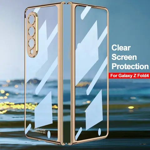GKK 럭셔리 도금 스크린 유리 커버 삼성 갤럭시 Z Fold 4 케이스 카메라 보호 갤럭시 Z Fold4 5 케이스 용 하드 플라스틱
