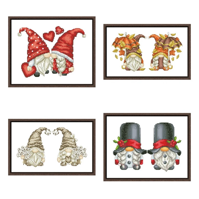 Gnomes in Love cross stitch kit cartoon 18ct 14ct 11ct unprint white cloth cotton thread embroidery DIY handmade needlework