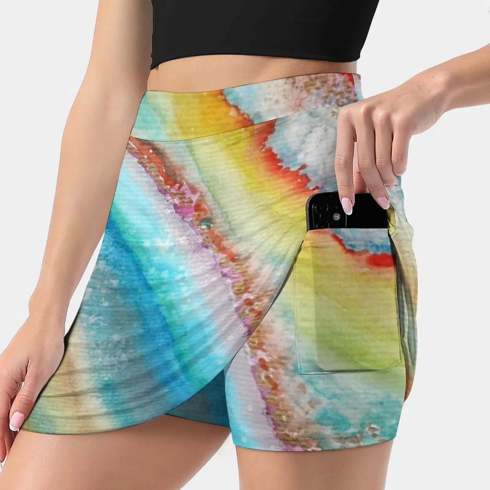 Agate Inspired Watercolor Abstract 01 Women's skirt Mini Skirts A Line Skirt With Hide Pocket Abstract Natural Stone Watercolor