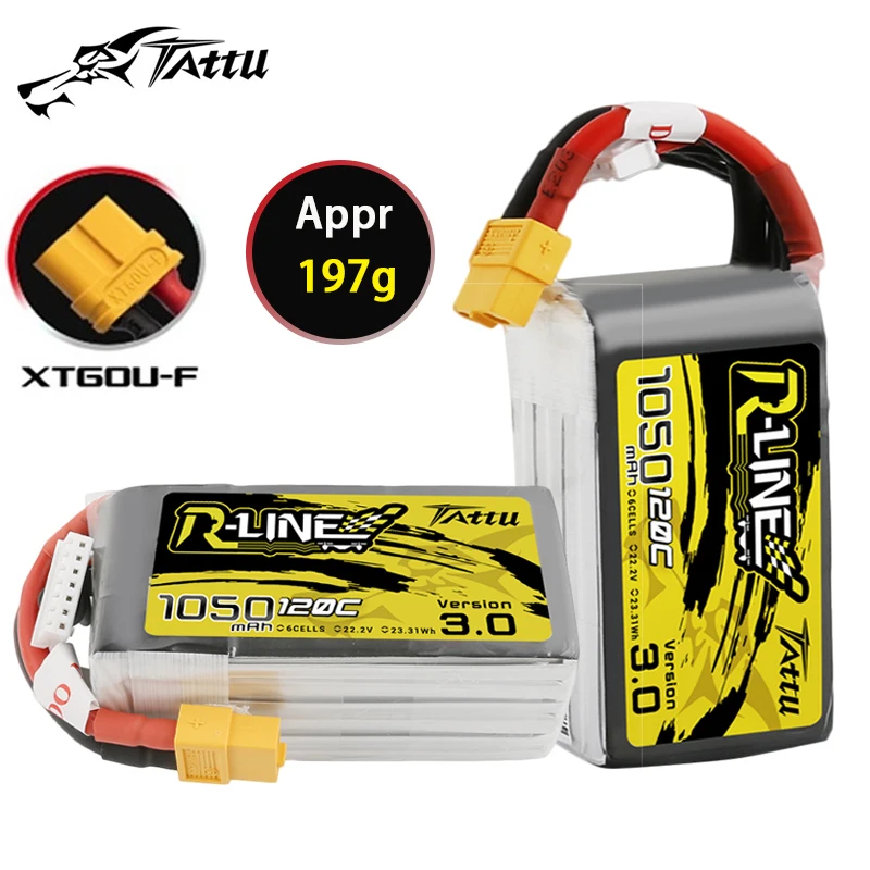 

TATTU-R-LINE 3.0 22.2V Lipo Battery 1050mAh 120C For RC Helicopter Quadcopter FPV Racing Drone Parts 6S Battery With XT60 Plug