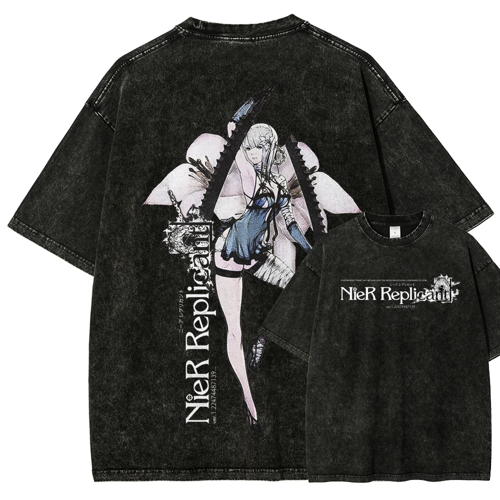 Nier Automata hot product New Model Washed T-shirt personality Clothes Retro Fashion Streetwear Trendy Couples Classic Harajuku