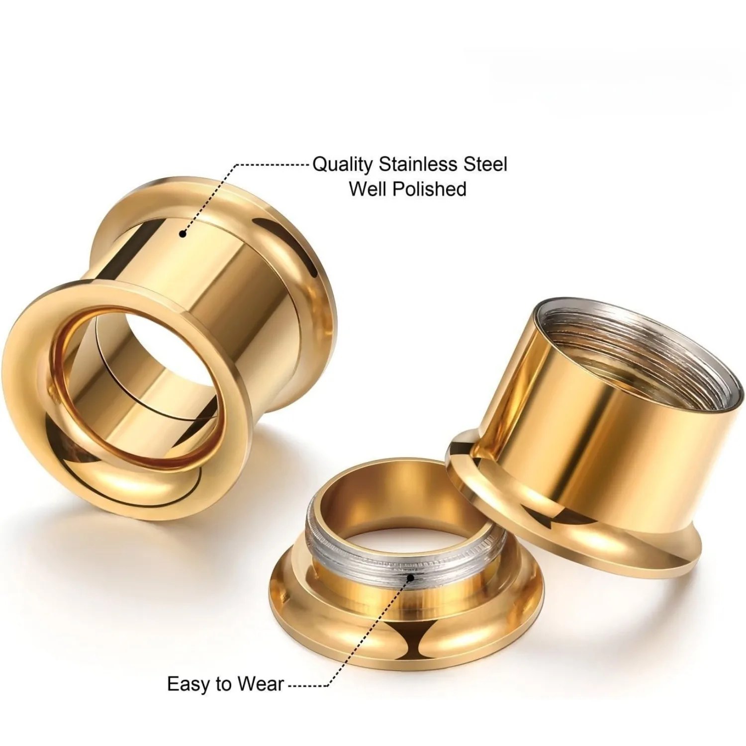Stainless Steel Double Flared Tunnels Wood Plug Ear Gauges Earrings Saddle Plugs and Tunnels for Ears (0g,00g,8mm,10mm,3/6 Pair