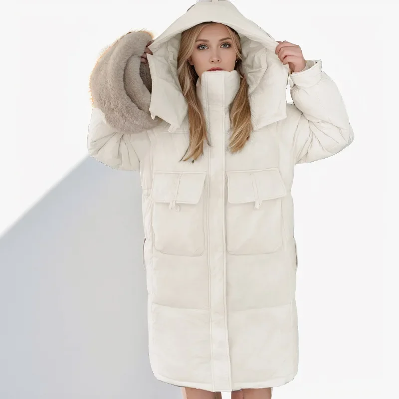 Chaqueta con capucha de longitud media acolchada de algodón para mujer, parka holgada de estilo coreano, abrigo grueso para todas las estaciones, invierno, 2024