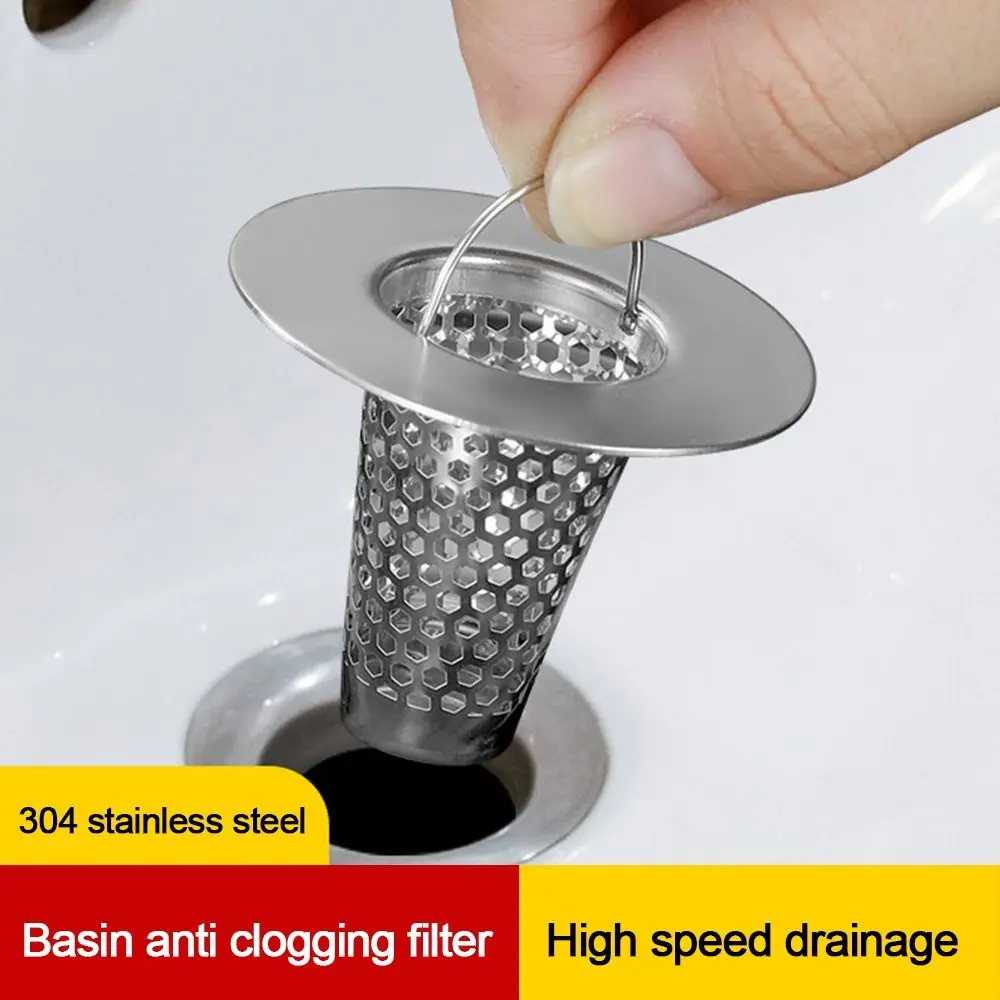 Stainless Steel Sink Strainer With Handle Anti Clog Mesh Trap Hair Clean Up Floor Drain Drain Filter