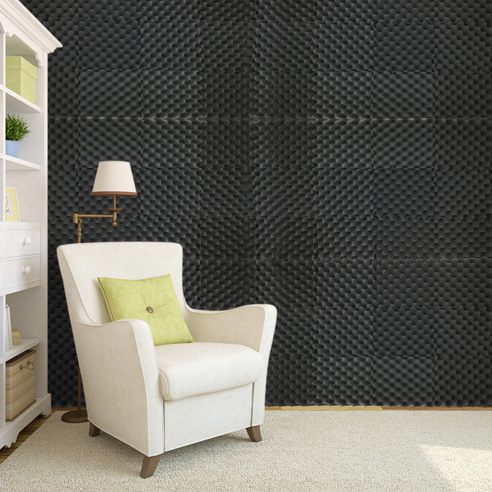 Paneles de espuma acústica absorbente de sonido para estudio de grabación, pared de fondo decorativa para sala de escucha, color negro, 12x12 pulgadas, 50 paquetes