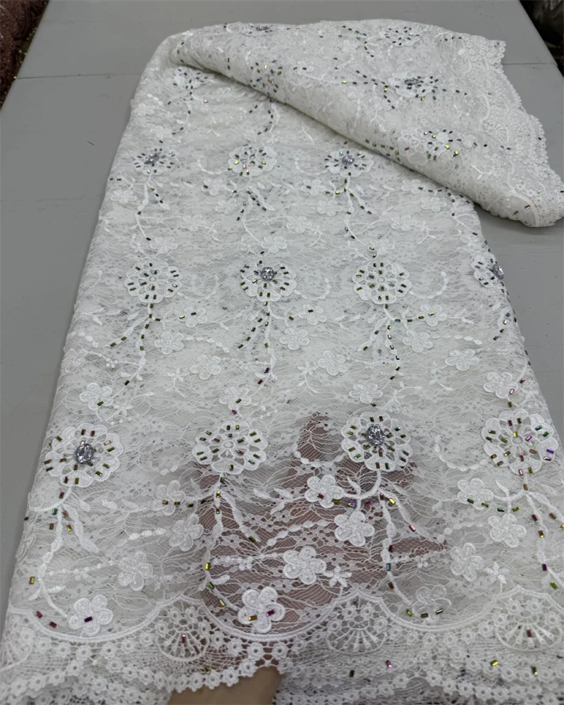 

African Luxury Large Jewel Guipure Embroidered Lace Fabric Nigerian Rope Lace for Ladies Dinner Dress Sewing