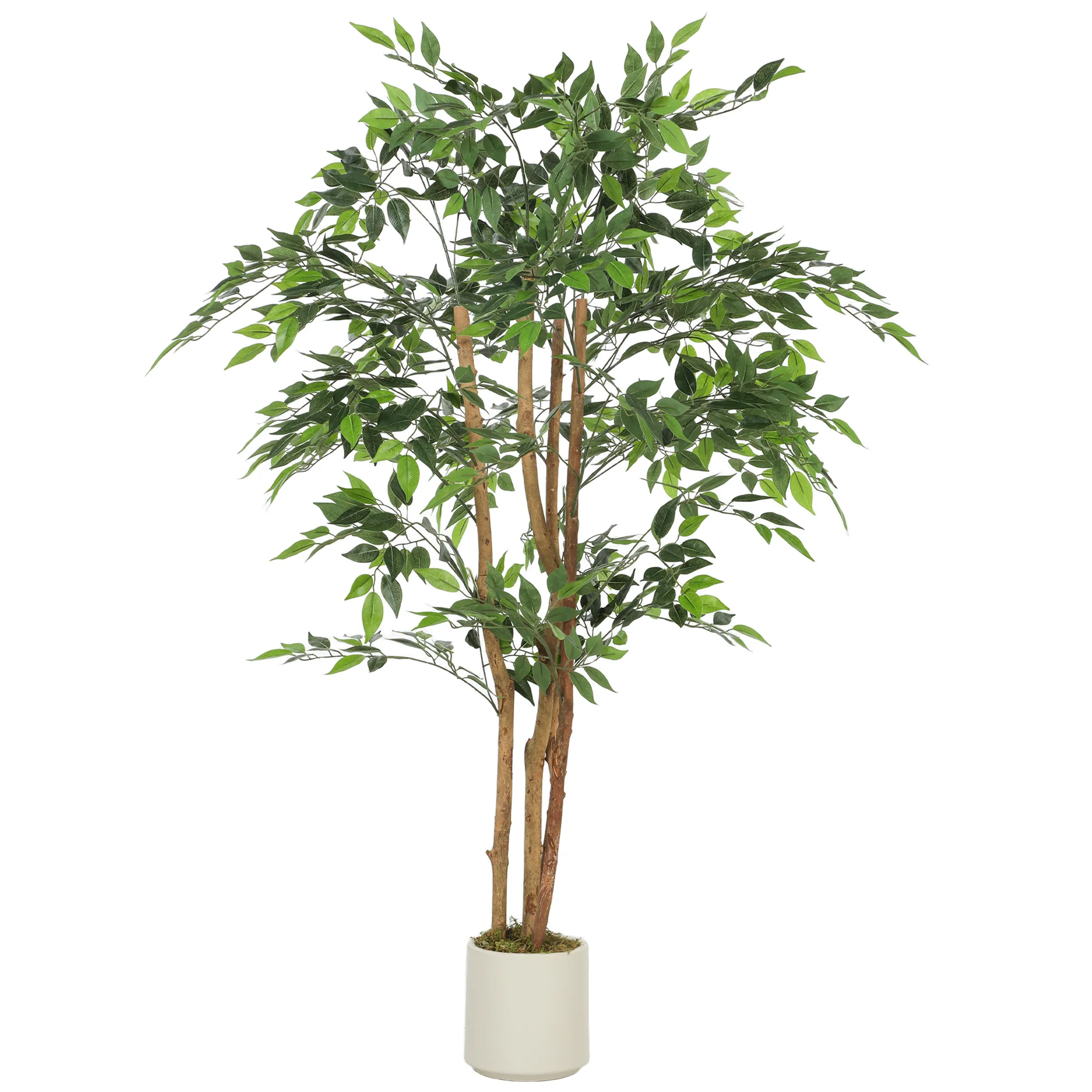 Homcom Kunstmatige Ficus 150 Cm, met natuurlijke stam, realistische kunstplant voor binnengebruik met pot, decoratie voor huis, woonkamer, kantoor, 65X65X150 Cm, Groen