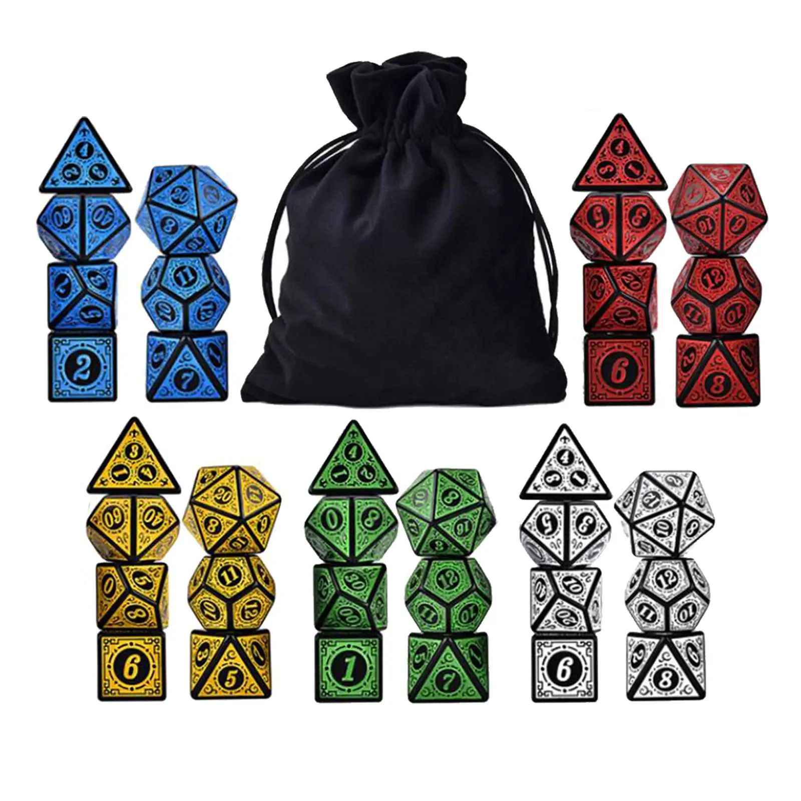 Conjunto Poliédrico Acrílico com Armazenamento, Adereços para Jogos de Mesa, RPG Bar Toys, D4-D20, 35 Pcs