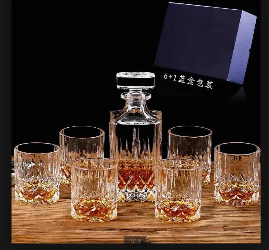 European Style Crystal Glass Whiskey Seven-piece Set Bar Wine Transparent Drinkware Present Delicate Gift Box