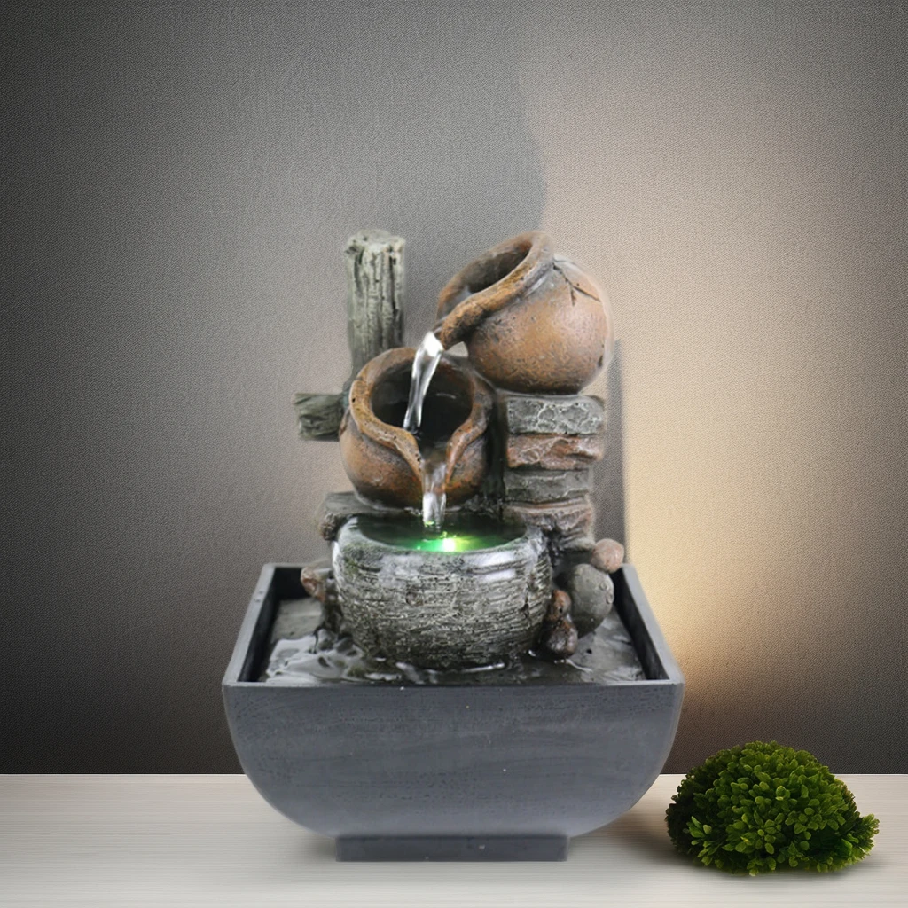 3 Tiered Indoor Tabletop Fountain Waterfall, Relaxation Zen Meditation Desktop Fountain With LED Light for Home Decoration