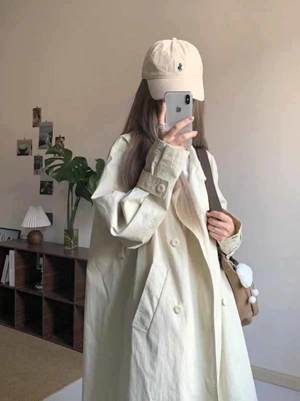 

Женское свободное длинное пальто с воротником больших размеров (до 300 фунтов), осеннее, антивозрастное, универсальное, в корейском стиле, повседневная верхняя одежда/куртка