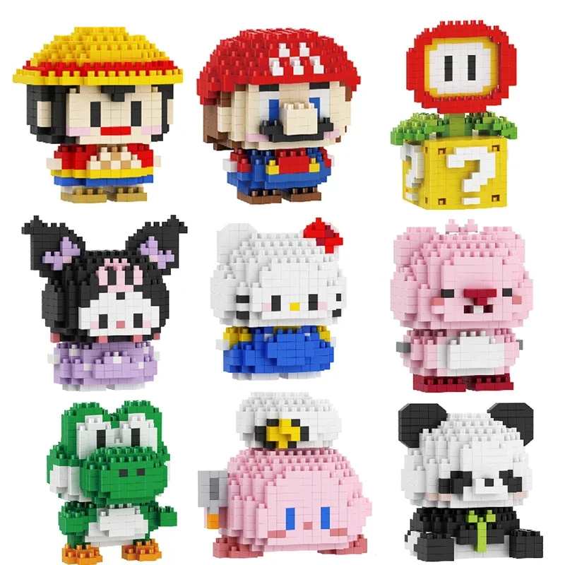 Cute Sanrio Micro Building Blocks Kirby Kuromi Anime Luffy Chopper Marioed Assembled Model Mini Brick Figure Toys For Kids Gifts