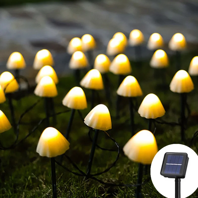 Outdoor Home Mushroom Light Decor Garden Garland Pathway Decoration Fairy Solar String Light